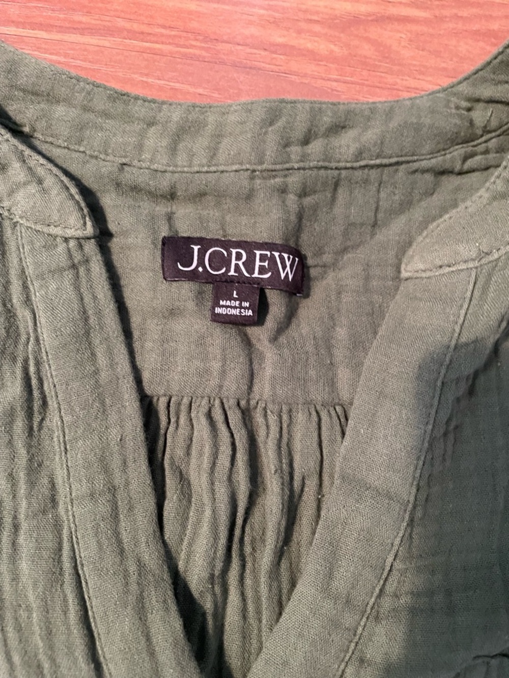 J Crew V-Neck Double Gauze Popover Top Green Women's Large - Picture 3 of 6